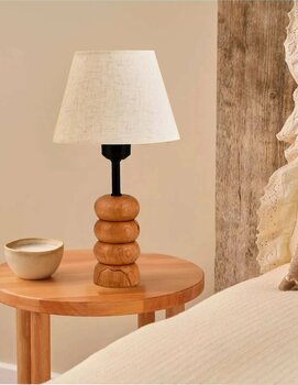 EvLight Bella Ahşap Ayaklı Keten Kumaş Başlıklı Abajur