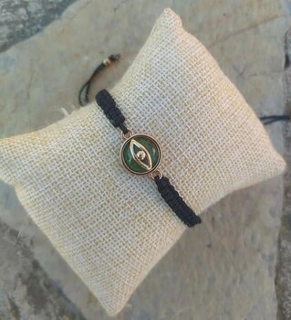 Bileklik Göz Figürlü Yeşil Taşlı Makrome Ayarlanabilir İp Bileklik Bijuteri Takı Bilezik