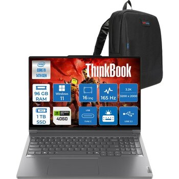 Lenovo Thinkbook 16P Gen5 Irx Intel Core I9 14900HX 96GB Ddr5 1tb SSD Windows 11 Home RTX4060 8gb Gddr6 16 Inç 3.2k (3200X2000) IPS 430NITS 165Hz T...