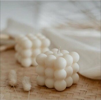Mumy Desing 3 Adet Kare Bubble Mum Krem Pudra Kokulu Candle Soya Wax Vegan Mum