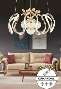 Capella Aydınlatma Oliver Kumandalı 3 Renk Işık Özellikli Modern Gold Kaplama Sarkıt Led Avize Salon Avize