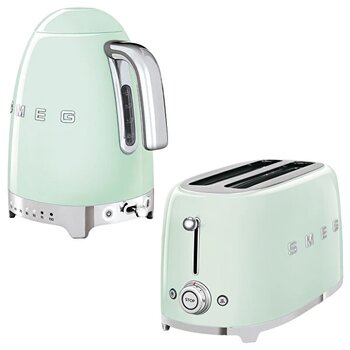 Smeg Tsf02pgeu 2x4 Pastel Yeşil Ekmek Kızartma Makinesi ve Klf04pgeu 1.7 L Isı Ayarlı Pastel Yeşil Kettle Set