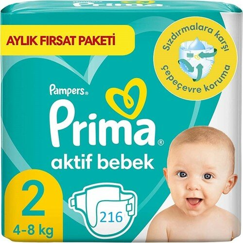 Prima 2 Beden Bebek Bezi Aktif Bebek Fırsat Paketi 216 Adet 4-8 Kg