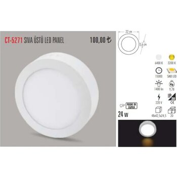 Cata Ct-5271 24 Watt Sıva Üstü Led Aramtür Yuvarlak (408152333) Işık Rengi Beyaz