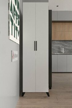 Aymobsan Aras 2 Kapaklı 8 Raflı Boy Dolabı Çok Amaçlı Dolap Kiler Dolabı Mutfak Dolabı Beyaz