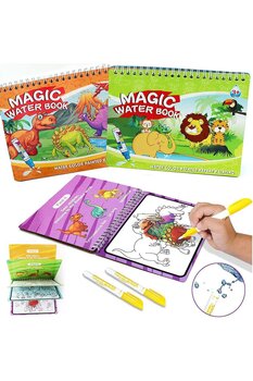 Magic Water 2'li Set Dinozorlar ve Orman Kralı Water Painting - Sihirli Özel Kalem ile Boyama Kitabı Eğitici