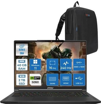 Msı Stealth 16 Aı Ultra 9 285h 40gb Ddr5 2tb Ssd 8gb/Rtx5060/95w 16" Qhd+ 240hz Oled Windows 11 Home Taşınabilir Bilgisayar A2hwfgh15 + Zettaçanta