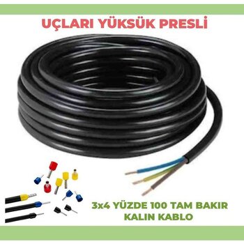 Hes Kablo 5-50 Metre Arası 3x4 Ttr Yüzde Yüz Tam Bakır Tse Li Kalin Kablo - 5 METRE