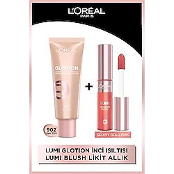 L'Oreal Paris 902 Light Glow Glotion Highlighter + Lumi Blush Glowy True Rose