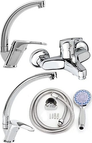 WUVERA 4'lü Mix Banyo Lavabo , Eviye Batarya Seti Ve Duş Seti.