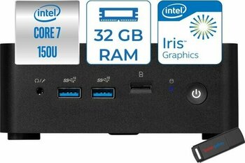 Msı Cubı Nuc Intel Core 7 150U 32GB Ddr5 512GB SSD Iris Xe Graphics Windows 11 Home Mini Bilgisayar 1M012BEUH09 + Zettausbbellek - Siyah