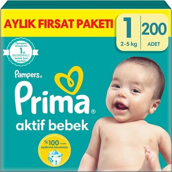 Prima Bebek Bezi Aktif Bebek 1 Beden Yenidoğan Aylık Fırsat Paketi 200 Adet