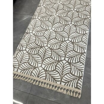 Dinarsu Halı Dinarsu Elit Halı Samira Kahve Kaymaz Taban Yolluk Makinede Yıkanabilir Halı Krem Düğüm Saçaklı - 200 x 560 cm