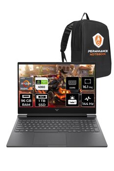Hp Victus 16 R5 7640hs 96gb Ram 1tb Ssd Rtx4060/8gb 144hz 16.1'' Fhd Fdos Gaming Laptop & Per4 Çanta