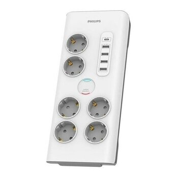PHILIPS 6-lı SPN7060WA/62 900 Joules Akım Koruma Prizi Beyaz 4-USB/1-TYPEC