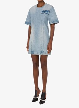 Moschino Jeans Açık Mavi Kadın Baskılı Denim Elbise A0415-1303 S 15340709