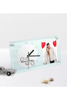 BK Kişiye Özel Isimli Fotoğraflı Masaüstü Cam Saat