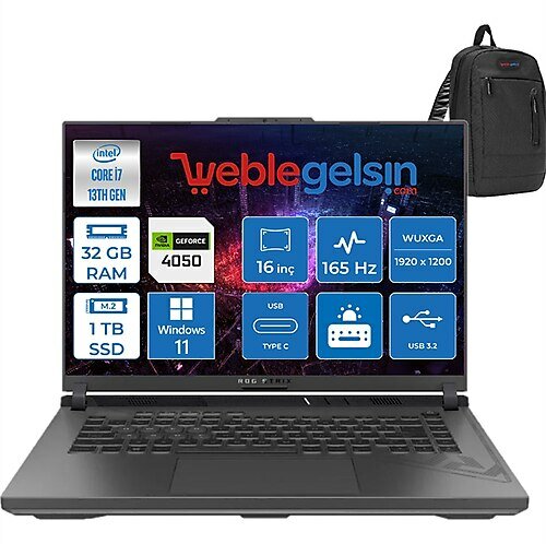 Asus ROG Strix G16 13. Nesil BMG614JU319423 16 inç Intel Core i7 13650HX 32 GB 1 TB SSD NVIDIA GeForce RTX 4050 Windows 11 Professional