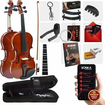 Midex CVL-744-PAK Profesyonel 4/4 Full Keman Seti (Yastık Tel Susturucu Reçine Çanta Yay) - Açık Kahve