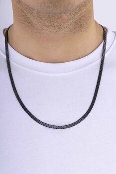 Gümüş Pazarım Geçmeli Kare Zincir Siyah Erkek Çelik Zincir