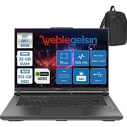 Asus ROG Strix G16 13. Nesil BMG614JU319404 16 inç Intel Core i7 13650HX 32 GB 512 GB SSD NVIDIA GeForce RTX 4050 FreeDOS