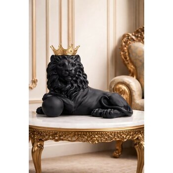 Polyester Aslan Kral Biblo Dekoratif Büyük Boy Biblo 30 cm - Oturan - Siyah