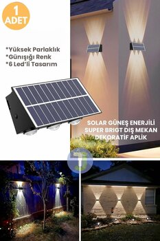 Technojet Solar Güneş Enerjili 6 Ledli Bahçe Aydınlatması Aplik Sarı Işık Led Lamba (1 Adet)