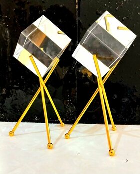 My msl Cam Küre Kare Kristal Ev Ve Işyeri Için Ayaklı Iki Adet Dekoratif Biblo.