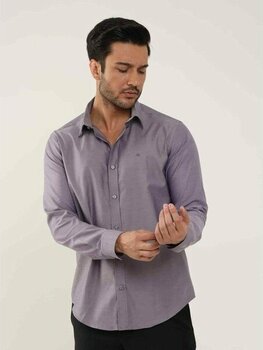 Dufy Mor Erkek Slim Fit Düz Brent Düğmeli Yaka Uzun Kol Gömlek - 38