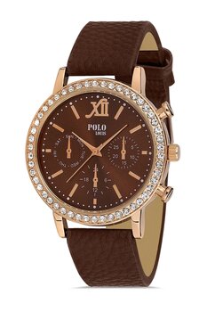 Polo Louis Taşlı Deri Kayışlı Kadın Kol Saati Fbn2278x Kahverengi