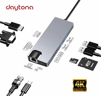 Daytona Fc09 Type-c To Hdmı Rj45 Type-c Sd Kart Usb 3.0 X 2 Vga Macbook Uyumlu 8in1 Çevirici Adaptör