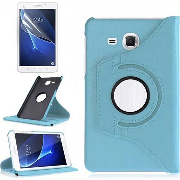 Heptek İletişim Dönebilen Standlı (D-T) Mavi Samsung Galaxy Tab 4 (T230, T235, T280, T285) Uyumlu Sentetik Deri Kılıf