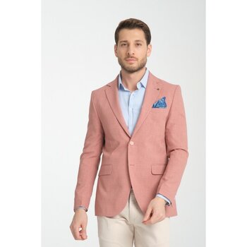 Arunte Erkek Pembe Keten Görünümlü Ince Dört Mevsim Giyilebilir Slim Fit Blazer Ceket - 6 Drop - 58