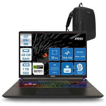 Msı Vector 16 Hx Aı Intel Ultra 7 255HX Aı 48GB Ddr5 1tb SSD 12GB/RTX5070TI/140W WIN11HOME 16" Fhd+ 144Hz Taşınabilir Bilgisayar 091XTRH14 + Zettau...