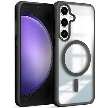 Fibaks Samsung Galaxy S24 Fe Kılıf Magsafe Wireless Şarj Özellikli Tam Koruma Renkli Sert Silikon Kapak - Siyah