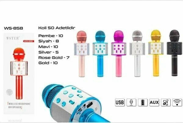 Popvitrin WS-858 Bluetooth, AUX, USB, SD Card Girişli Karaoke Mikrofonu