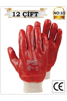 Universal 9000 TECHNO TAM KAPLI PVC ELDİVEN (N0:10) KIRMIZI (12 ÇİFT) İŞ ELDİVENİ