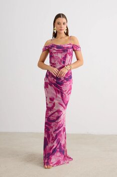 Carmen Fuşya Askılı Empirme Abiye Elbise 42 Beden