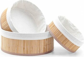 Karçiçeği Home 3'lü Bambu Sepet Naturel Astarlı Çok Amaçlı Saklama Kutusu - Banyo Kozmetik Mutfak Dolap Organizeri