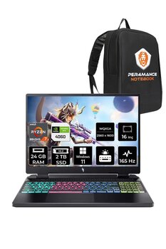 Acer Nitro 16 R7 8845hs 24gb 2tb Ssd Rtx4060/8gb 165hz Wqxga 16" W11p Gaming Laptop & Per4 Çanta