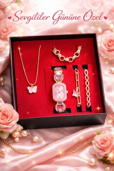 CLUPPOLOON Kesme Taşlı Kadın Saat Seti Bileklik Kolye Saat Sevgililer Gününe Özel