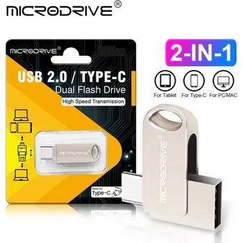 Microdrive 64Gb.Type-C ve Usb 2.0 Usb Flash Bellek Çift Giriş Otg Metal Sağlam Orjinal - Gri Metal - 64 GB