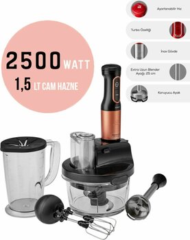 Karaca 2500W Turbo Doğrayıcı, Dilimleme Rondo, Blender - İkili çelik mikser 8 in 1 Çok Amaçlı Mutfak Robotu
