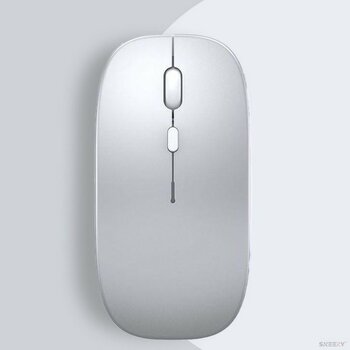 Sneezy Huawei Tablet Şarj Edilebilir Sessiz Mouse Bluetooth + 2.4Hz Wifi Kablosuz Mouse Fare - Gümüş