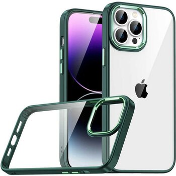 Smcase Apple iPhone 14 Pro Kılıf Flora Sert Silikon Arkası Cam Şeffaf Koyu Yeşil