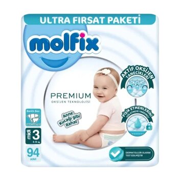 Molfix Bebek Bezi Premium 3 Numara Midi 94'lü