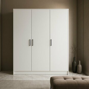 MDF 3 Kapaklı Yüklük Dolap 180x135x50 cm Beyaz - Modern Çok Amaçlı Gardrop