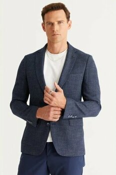 Altınyıldız Classics Slim Fit Dar Kesim Mono Yaka Desenli Blazer Lacivert-Beyaz 46-6N Dokuma Ceket