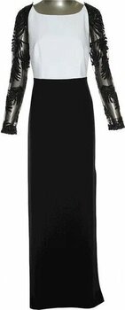 Escada Transparan Kol Işleme Detaylı Yırtmaçlı Uzun Siyah Beyaz 34 Gece Elbisesi