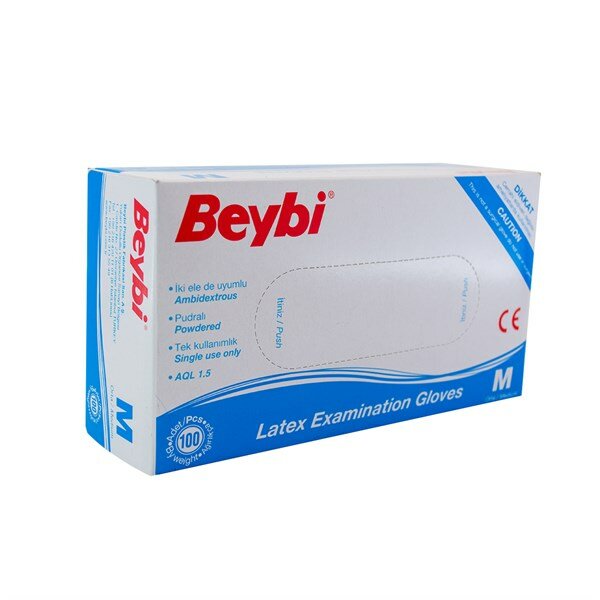 Beybi Muayene Eldiveni Lateks Pudralı Beyaz - Medium 100 Adet